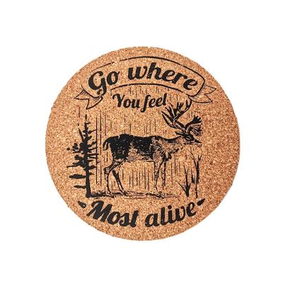 China Manufacturer Stocked Custom Design Cork Wood Non-Slip Waterproof Custom Printing Elk Animal Coaster for sale