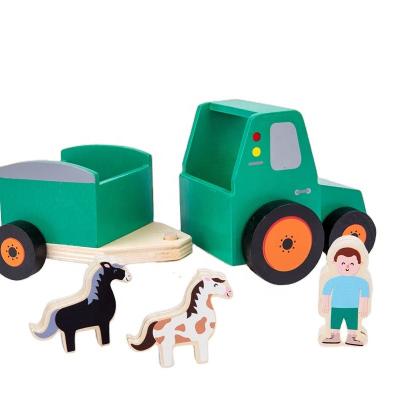 China Childrens Toys Wood Vehicle Toddler Educational Toys For 1- 2 Year Old Kids Gifts Wooden Pretend game Toy Of Farm Tractor for sale