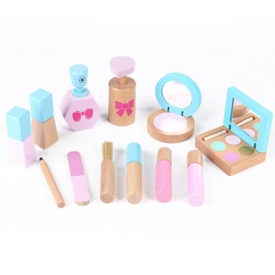 China Educational Toy Wooden Pretend make up Play Set wooden dresser cosmetic bag Wooden Early Learning Educational Toy for sale