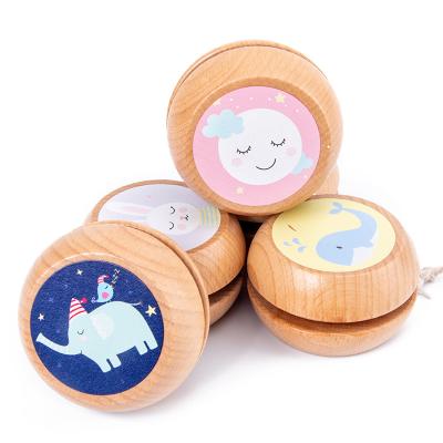 China Children's Classic Toys Classic Natural solid Wooden yoyo Toy For Kids Children Pull String Ball Toys Game Mix Wholesale Cute Animal Prints YO-YO toy for sale