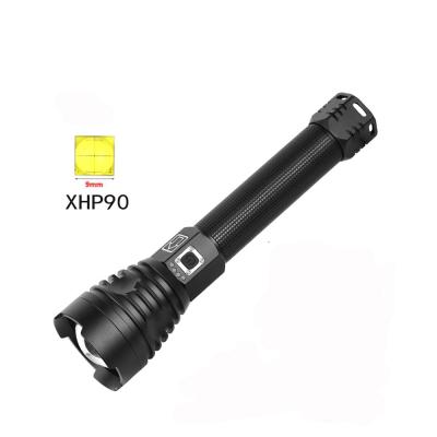 China Waterproof XHP90 Zoomable LED Emergency Handheld Flashlight Powered By 26650 USB Rechargeable Emergency Tactical Flash Light Torch for sale