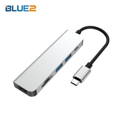 China Mobile Phone High Speed ​​6 In 1 6 Aluminum USB Hub 4K PD Charging USB 3.0 Port Multi Port Type TF Reader SD Card Hub HD MI Ports C for sale