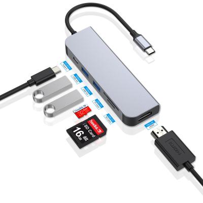 China 2019 New 6in1 Plug and Play USB C HD-MI USB 3.0 Hub Ethernet PD60W SD/TF Card Reader Multifunction USB C Hub Adapter Protective Case For Macbook for sale