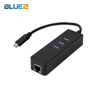 China Mobile Phone USB 3.0 Type C to 4Ports USB 3.0 Multifunctional Hub with LAN Converter for Computer for sale