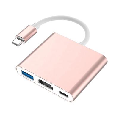 China Aluminum Alloy Free Logo Printing OEM Aluminum Alloy 3 In 1 USB 3.0 Hub 4K Port Multi Port Type USB C Charger USB C 3.0 to PD 3 Ports Hub for sale