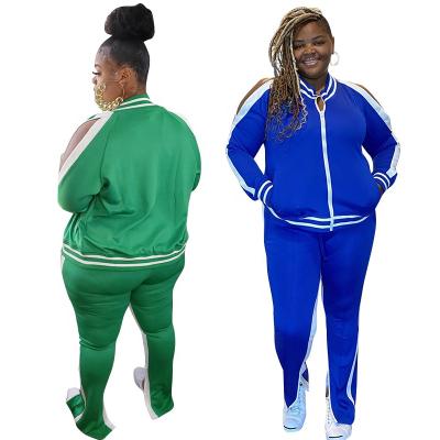 China Bigger girl QC-PP019 front wear sweatsuit breathable tracksuit zipper plus size two pieces sweatsuit set women for sale