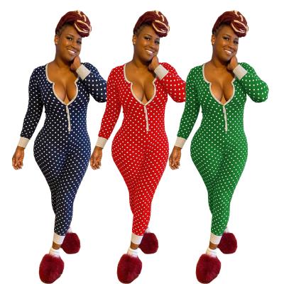 China QUICK DRY Family Polka Dot Festival Christmas QC Long Sleeve Sleep Overalls Onesie For Women Pajamas for sale