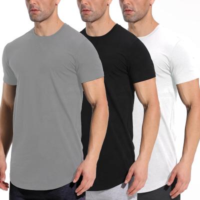 China Breathable Sport Anti-Wrinkle QC-06 Private Logo Men's Casual Solid Curved Edge T-shirt for sale