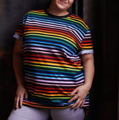 China Anti-Wrinkle QC Crew Neck Custom Rainbow Striped Tee For Gay Pride High Quality Unisex Designed T Shirt for sale