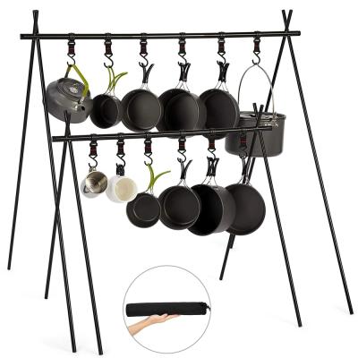 China Aluminum Alloy Cookware Rack Picnic Rack Light Holder Multifunctional Folding Camping Hanging Hanging Rack for Camping for sale