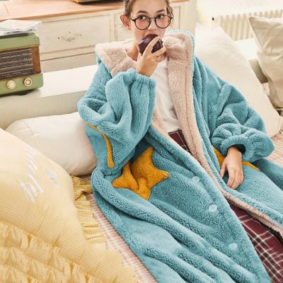 China JYX21 QUICK DRY flannel hooded QUICK DRY thicken sleepwear long sleeve homewear cover up winter hoodie bathrobe women pajamas for sale