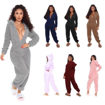 China 2021 winter women warm plus gray fleece jumpsuits solid color QUICK DRY hooded homewear size XXXXXL for sale