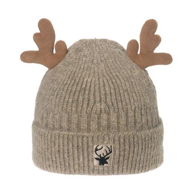 China JYB38 Wholesale Acrylic Knitted Beanie Hats Ornaments Winter Outdoor Warm Christmas Ornaments Hat Antlers for sale