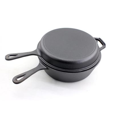 China Non Stick Sustainable High Quality Fry Pan And Deep Pot Set Cast Iron 2-in-1 Fry Pan Set for sale