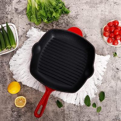 China Rib Inside Cast Iron Enamel Cooking Dish Frying Pan With Ribs Cast Iron Grill Pan for sale