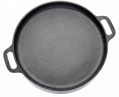 China 14 Inch Sustainable Round Cast Iron Pizza Casting Flat Baking Frying Pan for sale