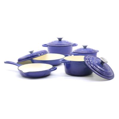 China Sustainable 5 Stick Enamel Set Non Stick Colored Casserole Melting Purple Enamel Cookware for sale