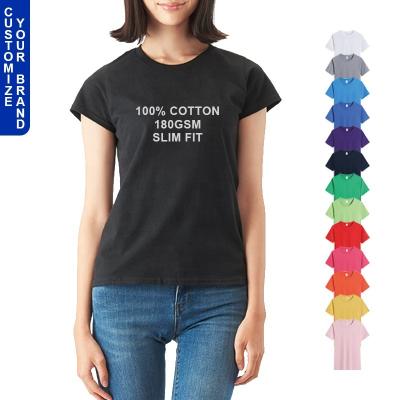 China Anti-pilling 2022 100% Cotton 180GSM Ladies Clothing Custom Printing Simple Women Fitted Womens T-shirts Femme Girls Slim Fit Graphic for sale