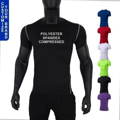 China Compressed Spandex QUICK DRY Bodybuilding Polyester Muscle Fitted Workout Gym Sports T Shirts for sale