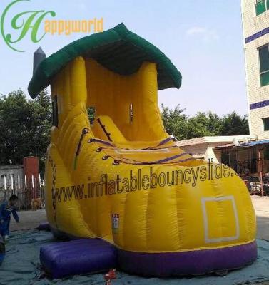 China Kids Happy Yellow Green Indoor Inflatable Slide 0.55mm PVC Tarpaulin for sale