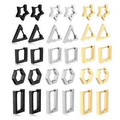 China 15Pairs/Set Fashionable Geometric Environmental Friendly 18K Stainless Steel Stainless Steel Single Stud Earrings For Men And Women for sale