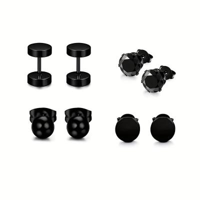 China Environmental Friendly 4 Pairs/Set High Quality New Fashion Stainless Steel Plating Black Luxury Dumbbell Around Ear Stud Earrings 2023 for sale