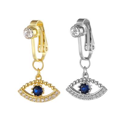 China Durable Fashion Pierced Jewelry Copper Moon Star Belly Hanging Rings Zircon Blue Eyes Dangle Belly Button Ring for sale