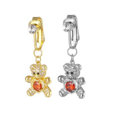 China Durable Hot Sale Belly Button Ring Cute Bear Custom Design Clip On Belly Button Ring Non Piercing Body Jewelry for sale