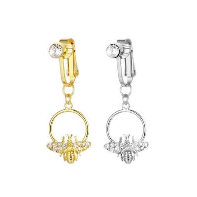 China Qianyou Durable Fashion Pierced Jewelry Copper Bee Belly Hanging Rings Zircon Bee Dangle Belly Button Ring for sale