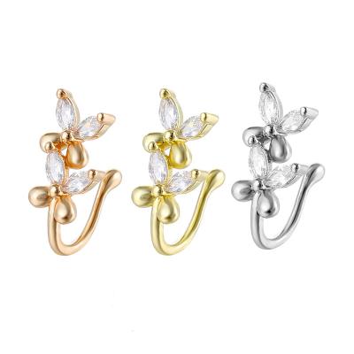 China 2023 Wholesale Fashion Fake Nose Piercing Durable Zircon Butterfly Ring Nose Cuff Non Piercing For Women for sale