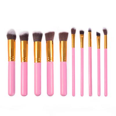 China Angular Blush 10 Pieces High Quality Wooden Handle Cosmetic Brush Set for sale