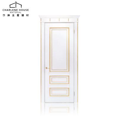 China Brief HDF luxurious door in traditional white color with golden color decoration for sale