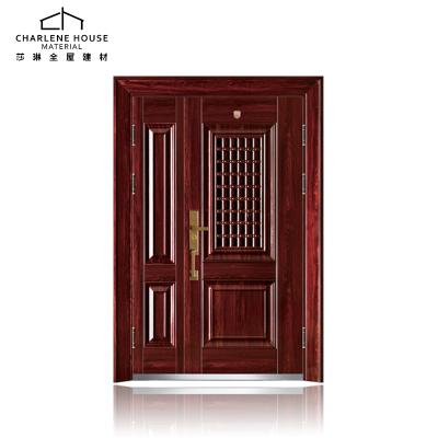 China A traditional large one small door design exterior security steel door with high quality lock systom for sale