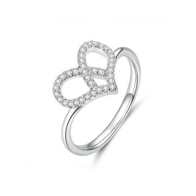 China Anniversary Gift 925 Sterling Silver Women Shiny Zircon CLASSIC Micro Iced Out Heart Ring for sale