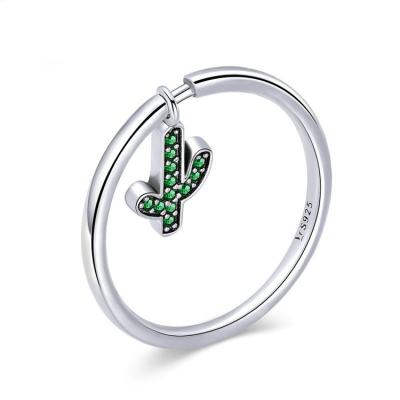 China FASHIONABLE 925 Sterling Silver Jewelry Women Green Diamond Cactus Charm Ring for sale