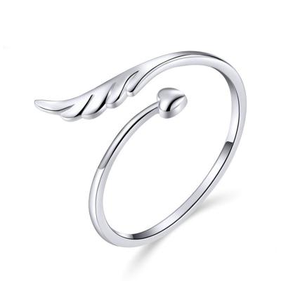 China FASHIONABLE 925 Sterling Silver Women Simple White Gold Plated Adjustable Heart Angel Wing Ring for sale