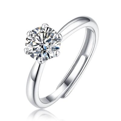 China CLASSIC 925 Sterling Silver Classic Luxury Adjustable Jewelry 6 Claw Bridal Solitaire Diamond Wedding Ring for sale