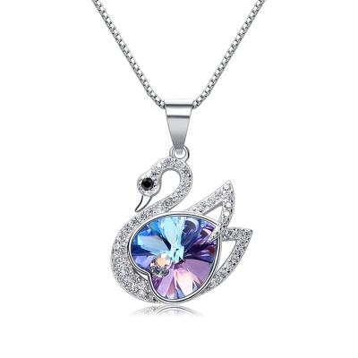 China FASHIONABLE purple heart Austria Crystal Swan Wedding Necklace of love from 925 Sterling Silver Luxury Jewelry Shiny for sale