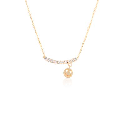 China 18K Plated 316L Custom Stainless Steel Jewelry Womens 18K Gold Plated Smile Face Diamond Bar Necklace for sale