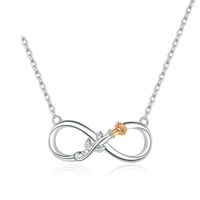 China 3D Rose 925 Sterling Silver Wedding Jewelry Women Rose Flower Infinity Necklace for sale