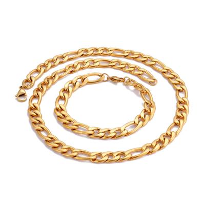 China Cuban Design 10mm Amazon Stainless Steel 18K Gold Plated Heavy Mens Figaro Chain Necklace for sale