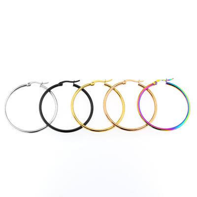 China Wholesale CLASSIC Big Girls Cheap Round Circle Stainless Steel Colorful Hoop Earrings for sale