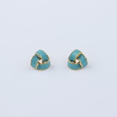 China Vintage Custom Two Tone Gold &Blue Stud Earrings Stainless Steel Girls Green Blue Enamel Sliver Braided Earrings for sale