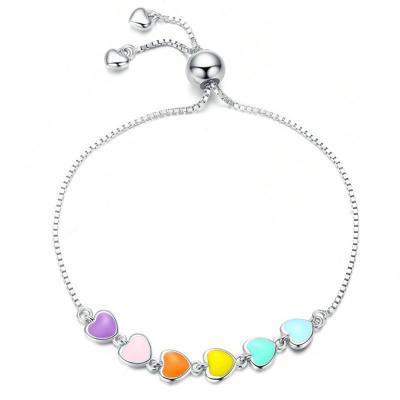 China 925 Sterling Silver Women Rainbow Iridescent Love FASHIONABLE Heart Drip Oil Chain Bracelet for sale