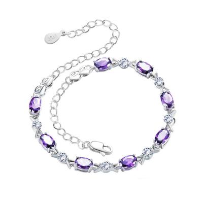 China 925 Sterling Silver Luxury Jewelry Women Diamond Tennis Bracelet Purple Elegant for sale