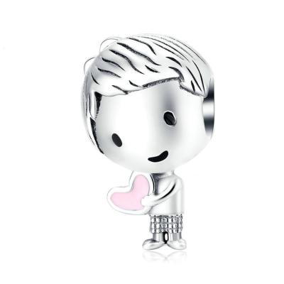 China TRENDY 925 Sterling Silver Pink Heart Boy Birthday Gift Wedding Him and Girls Charm For Bracelet for sale