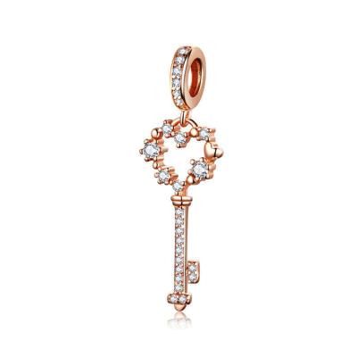 China 925 FASHIONABLE women Diamond Love Heart Key Charm of Sterling Silver Rose Gold Jewelry for sale