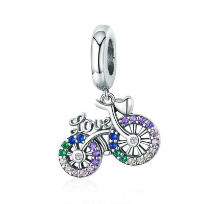 China FASHIONABLE 925 Sterling Silver Female Love Heart Diamond Bike Charm For Pandora Shining Bracelet for sale