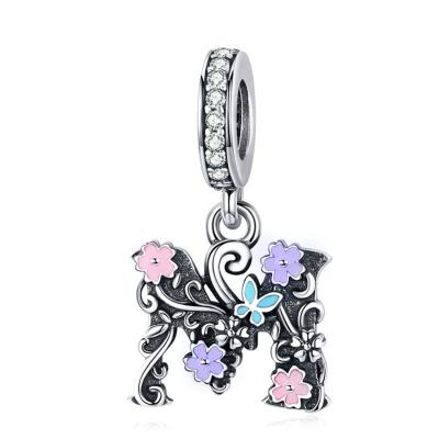 China Women CLASSIC Retro Diamond Enamel Flower Letter M Charm For Christmas Gift Jewelry Bracelet for sale