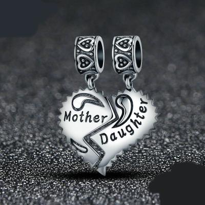 China CLASSIC Mother&Daughter Heart Charm Women Jewelry Sterling Silver Love Heart Charm From Mom Birthday Gift 925 For Bracelet for sale